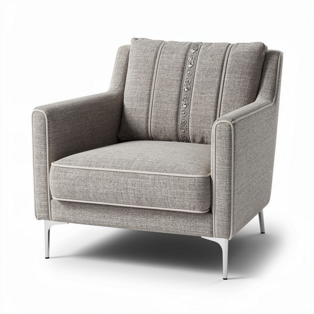 Grijze fauteuil met gestepte rugleuning en houten poten 85 x 85 x 85cm