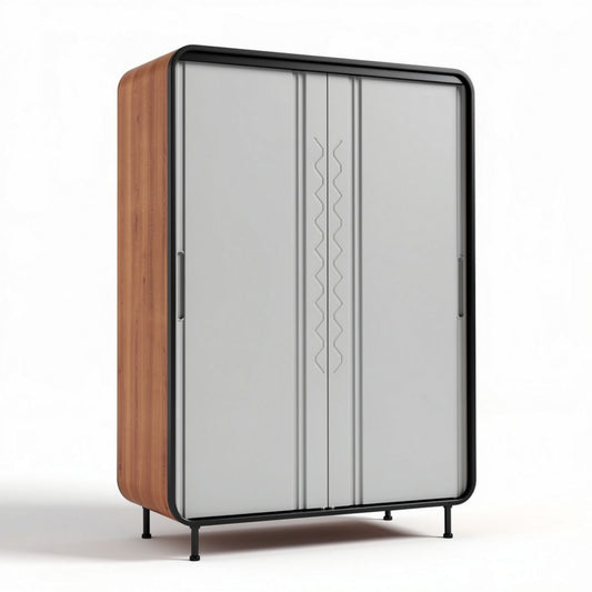Houten kast met glazen deuren en metalen frame 80 x 40 x 160cm
