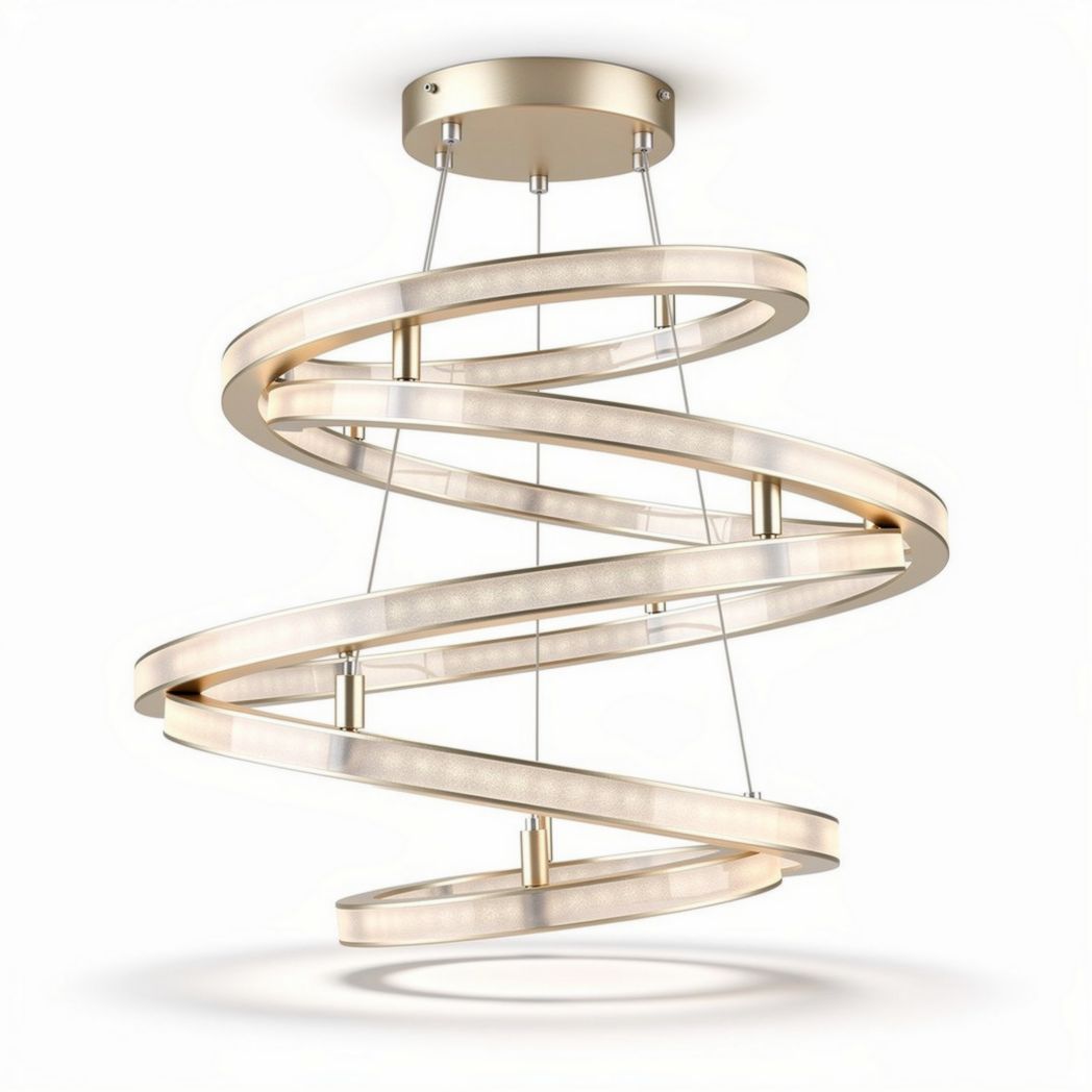 Hanglamp in goudkleur met een spiralen ontwerp van acryl en metalen onderdelen 45 x 45 x 120cm