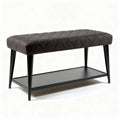 Zwarte stoffen bank met metalen onderstel en opberglade 80 x 40 x 45cm