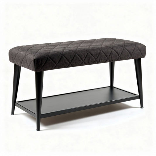 Zwarte stoffen bank met metalen onderstel en opberglade 80 x 40 x 45cm