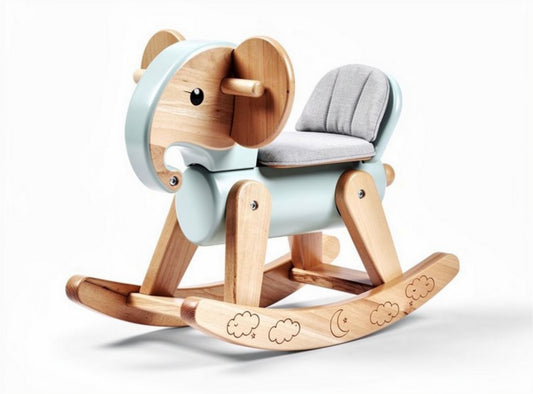 Houten schommelolifant met zachte zitting voor kinderen 75 x 35 x 55cm
