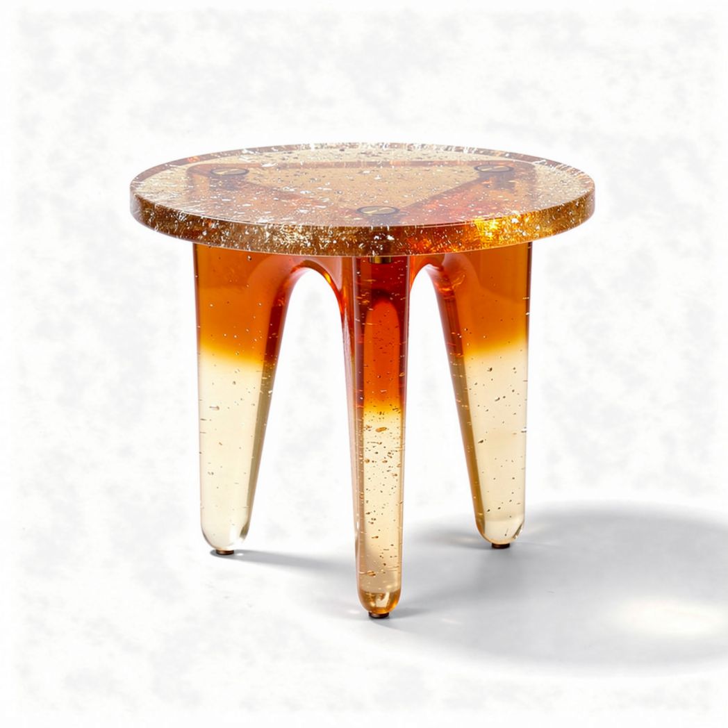 Bijzettafel van transparant kunststof met gouden en amberkleurige accenten 30 x 30 x 45cm