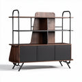 Houten tv-meubel met open planken en zwart metalen frame 160 x 40 x 180cm