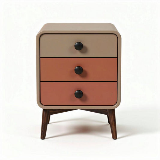 Nachtkastje met drie lades in beige en terracotta 40 x 40 x 50cm