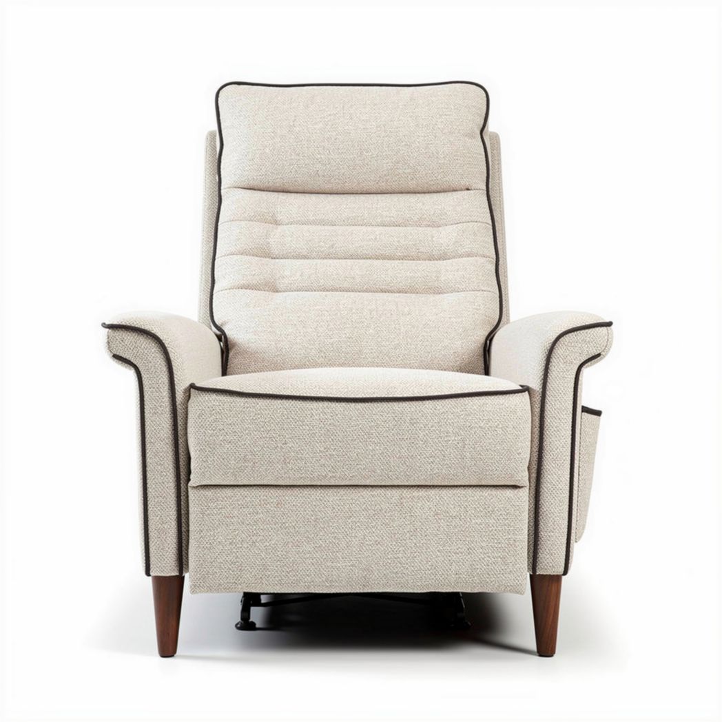 Relaxfauteuil met verstelbare rugleuning en voetensteun van stof in crème 80 x 80 x 100cm