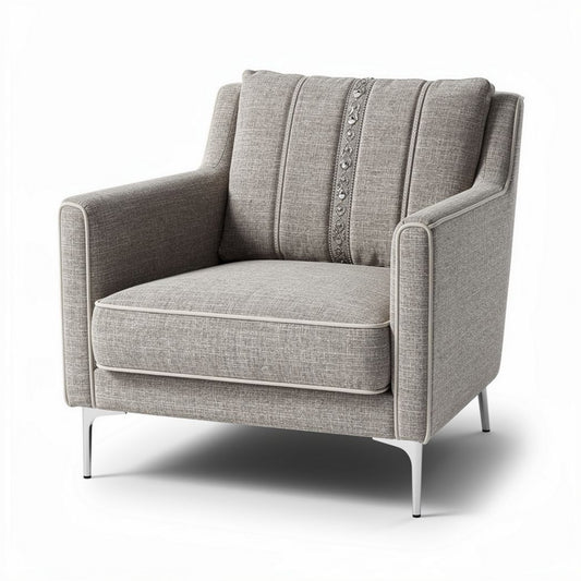 Grijze fauteuil met gestepte rugleuning en houten poten 85 x 85 x 85cm
