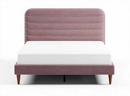 Gestoffeerd bed met hoofdbord van textiel in lichtroze 200 x 160 x 100cm