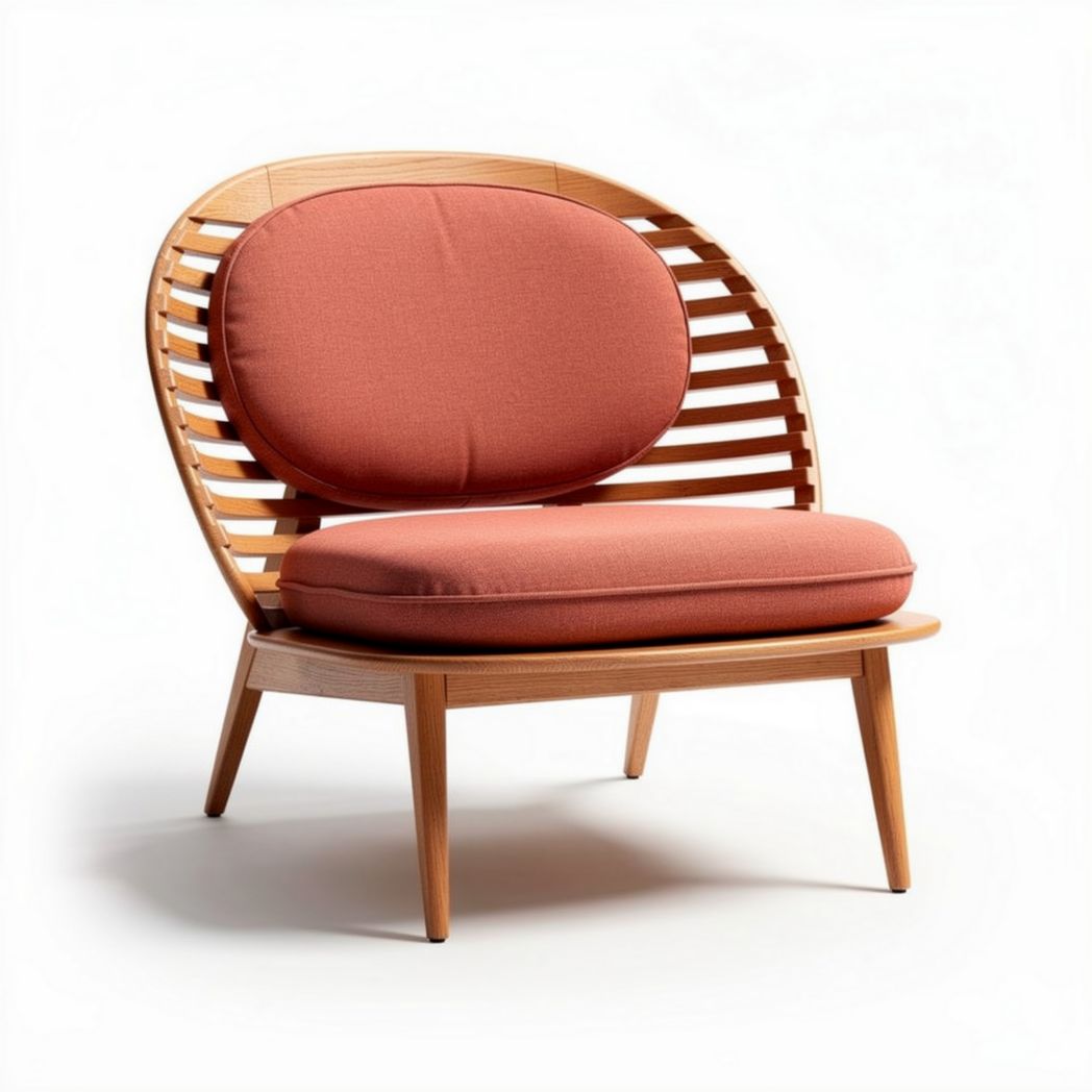 stoel met houten frame en stoffen kussen in oranje 80 x 70 x 80cm