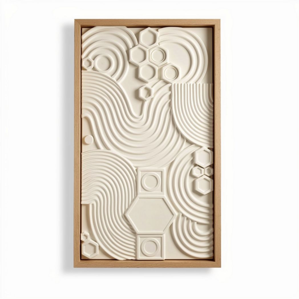 Decoratieve wandplaat van keramiek met houten lijst 30 x 20 x 4 cm