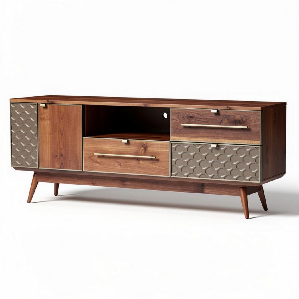 Tv-meubel van hout met opbergruimte en metalen handgrepen 150 x 40 x 60cm