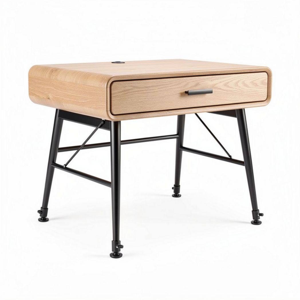 Houten bureau met lade en metalen poten 60 x 50 x 45cm zwart en naturel