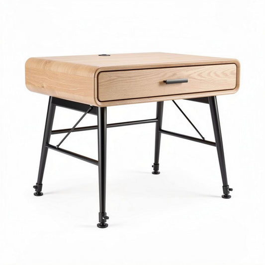 Houten bureau met lade en metalen poten 60 x 50 x 45cm zwart en naturel